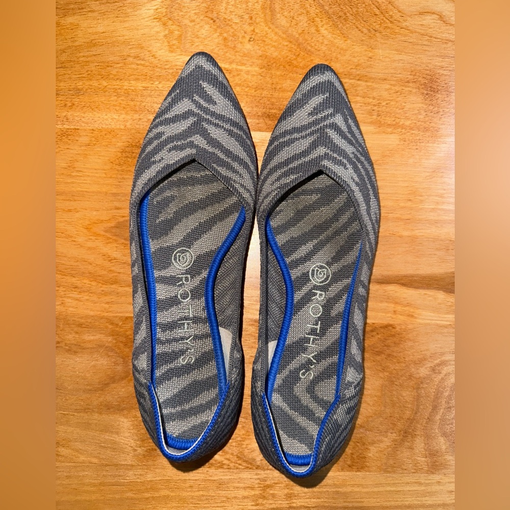 Rothy's Blue Trim Zebra Print Flats